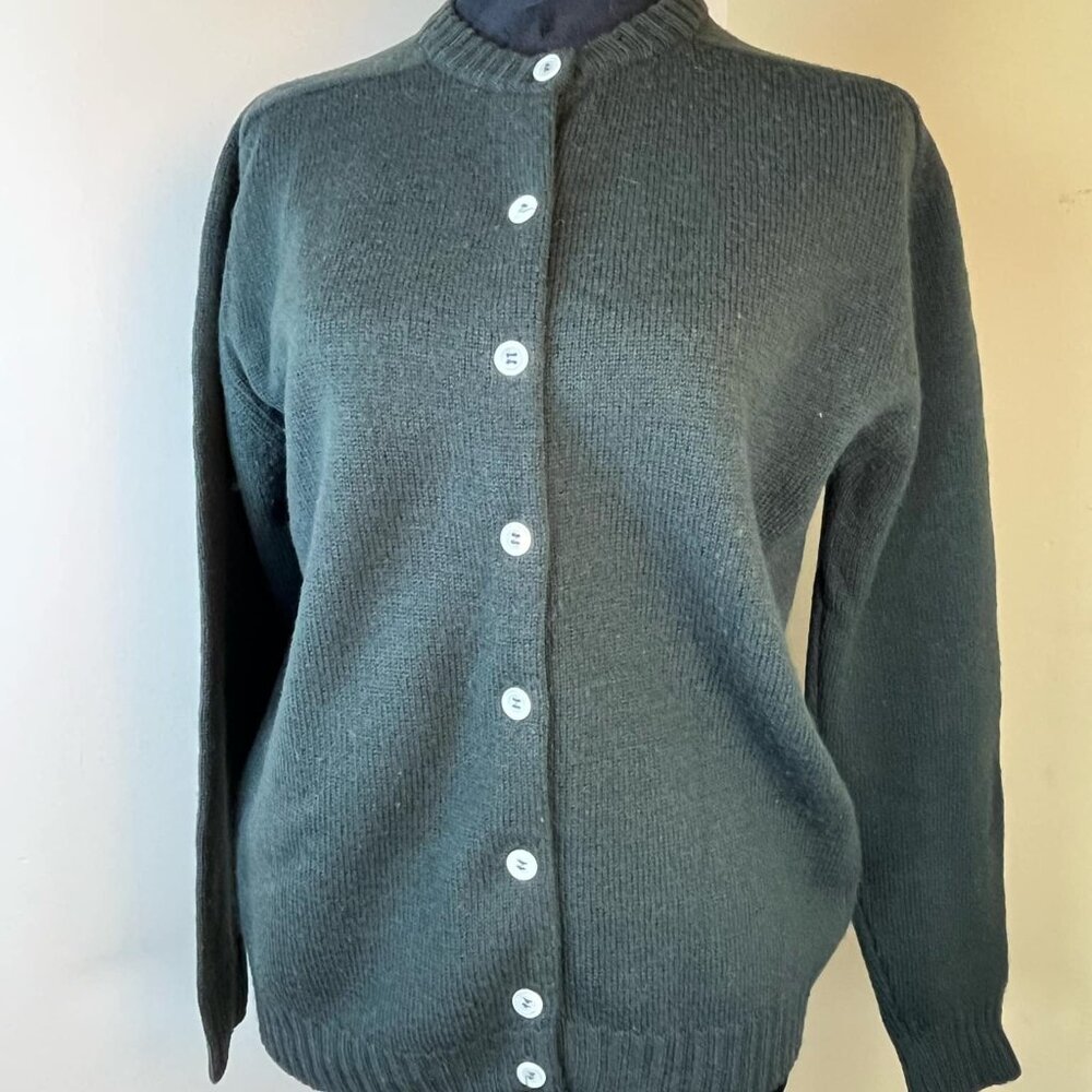 Vintage‎ Wool Like JUNIOR HOUSE Button Up Cardigan Dark Green  SZ4